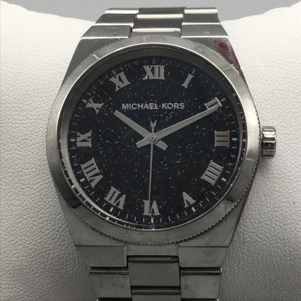 Michael Kors MK-6113 Channing Shimmer Womens Watch 38mm Black New Battery 7.5